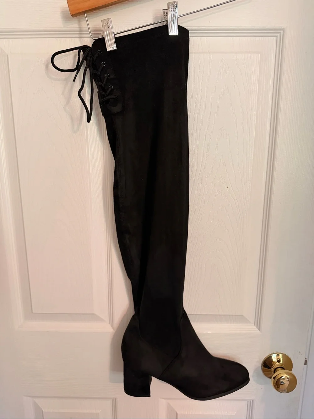 Dream Pairs Black Over-the-Knee Suede Block Heel Boots